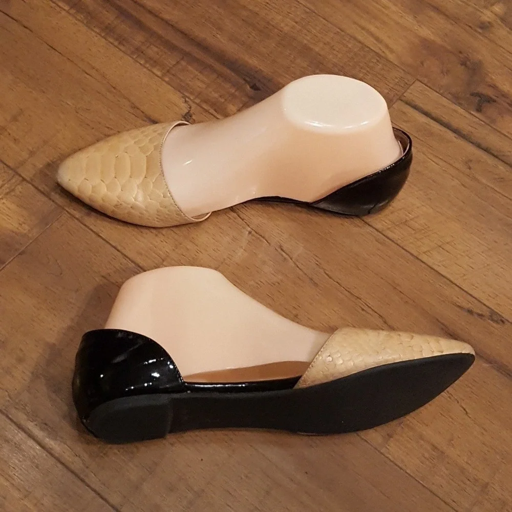 Jeffrey Campbell Ibiza dOrsay Flats Beige Snakeskin‎ Black Patent Pointed Toe 8